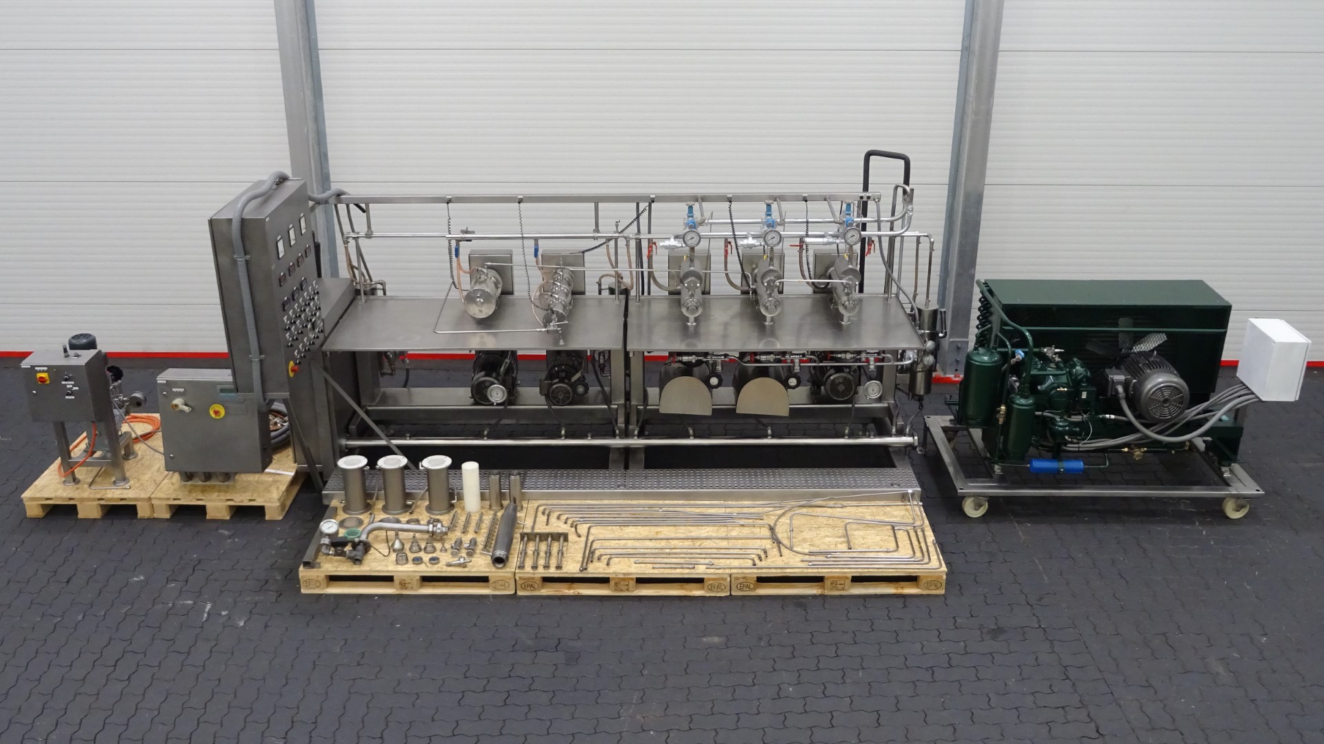 Usine pilote de margarine Perfector 3x57 Usine pilote de margarine - Gerstenberg & Agger Pompe HP + Perfector 3x57 + Rotor à broches + Variateur de fréquence et unité de refroidissement R22