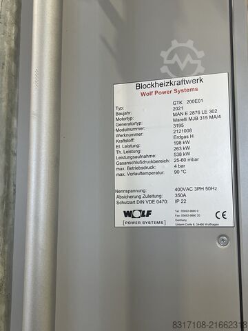 Block heat and power plant WOLF Power Systems 140 GTK