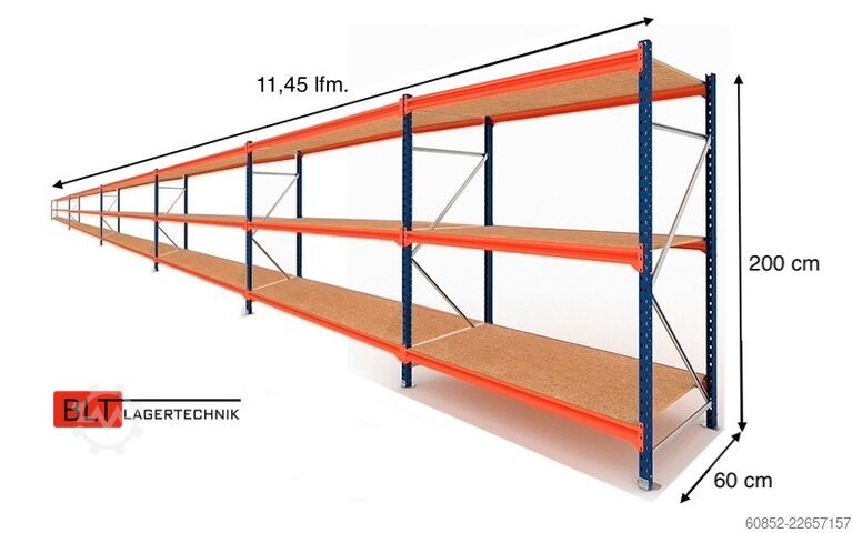 Cantilever rack 5,12 lfm. Kragarmregal Doppelseitig 3,15 cm Höhe 80 cm Nutztiefe 500 kg/Arm
