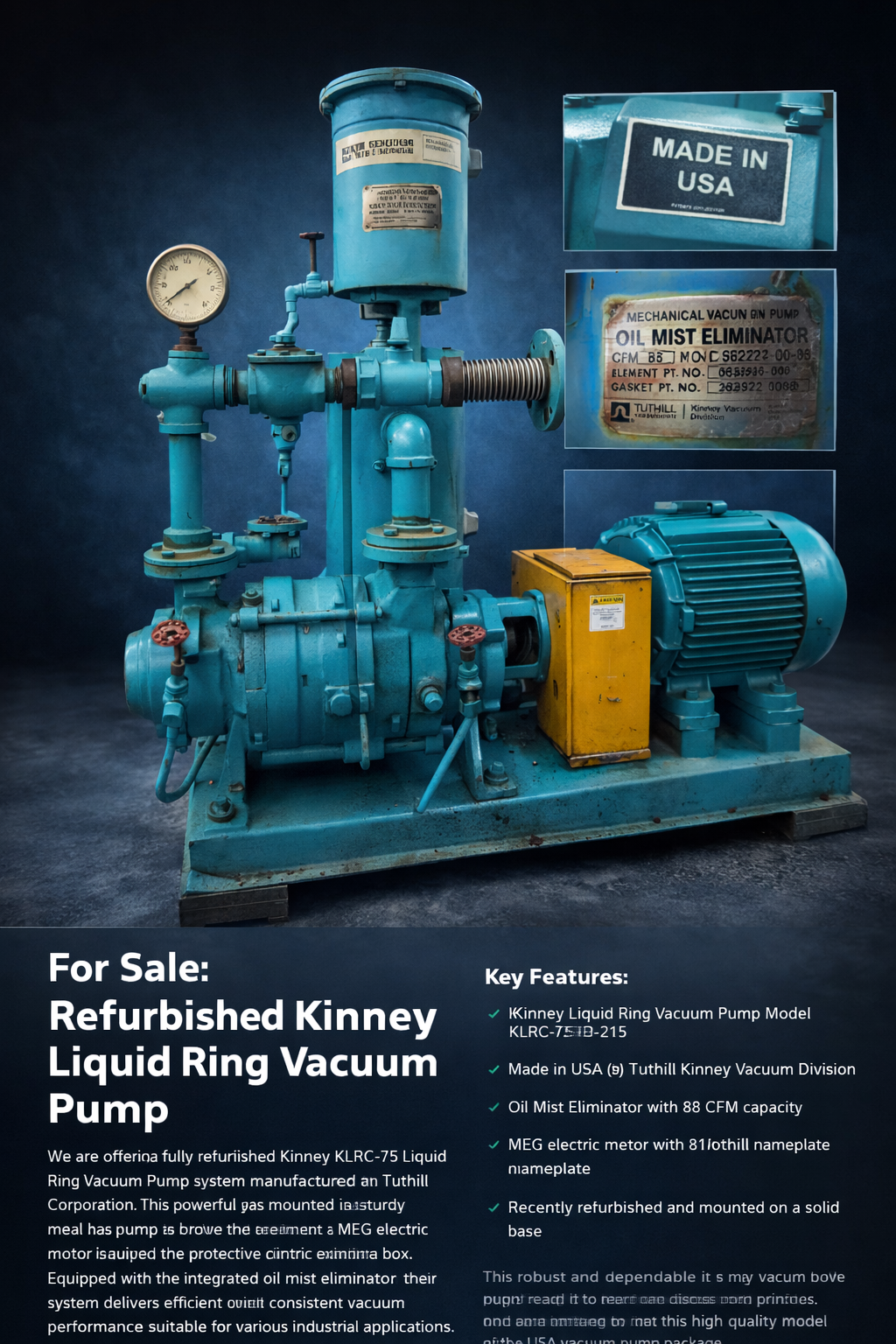 Pompe industrielle Tuthill Kinney Vacuum Division Canton KLRC-75