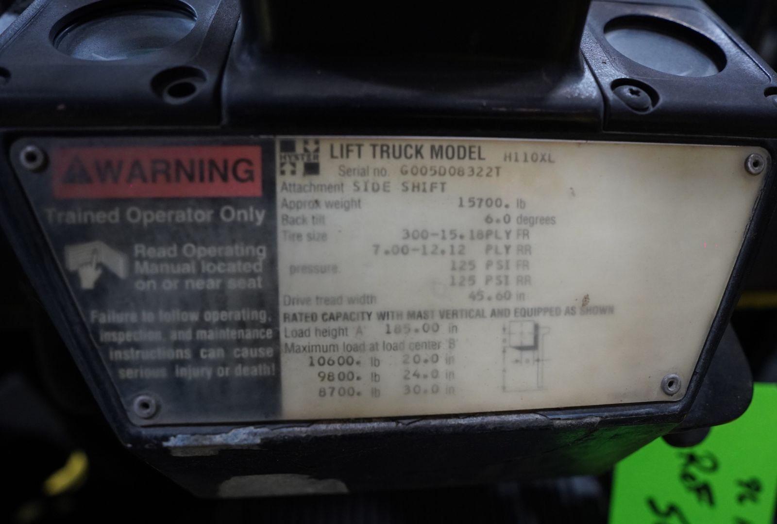 Hystler 1996 Chariot élévateur Hyster – H110XL – 11 000 lbs GPL Faible nombre d'heures